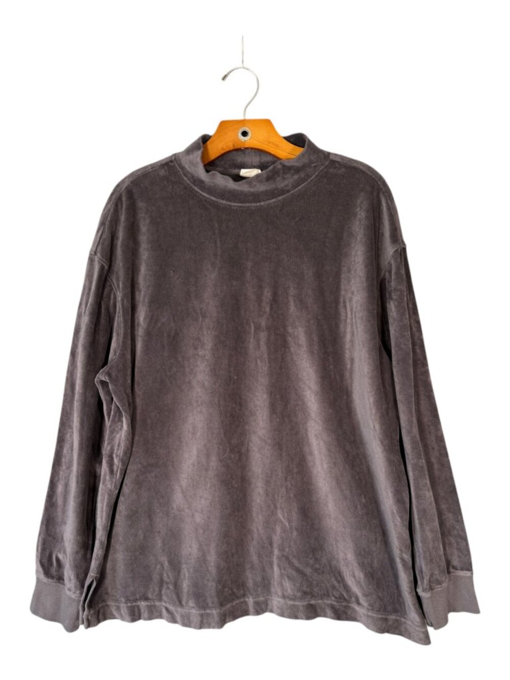 Pact 100% Organic Cotton Grey Velour Mock Neck Pullover XL